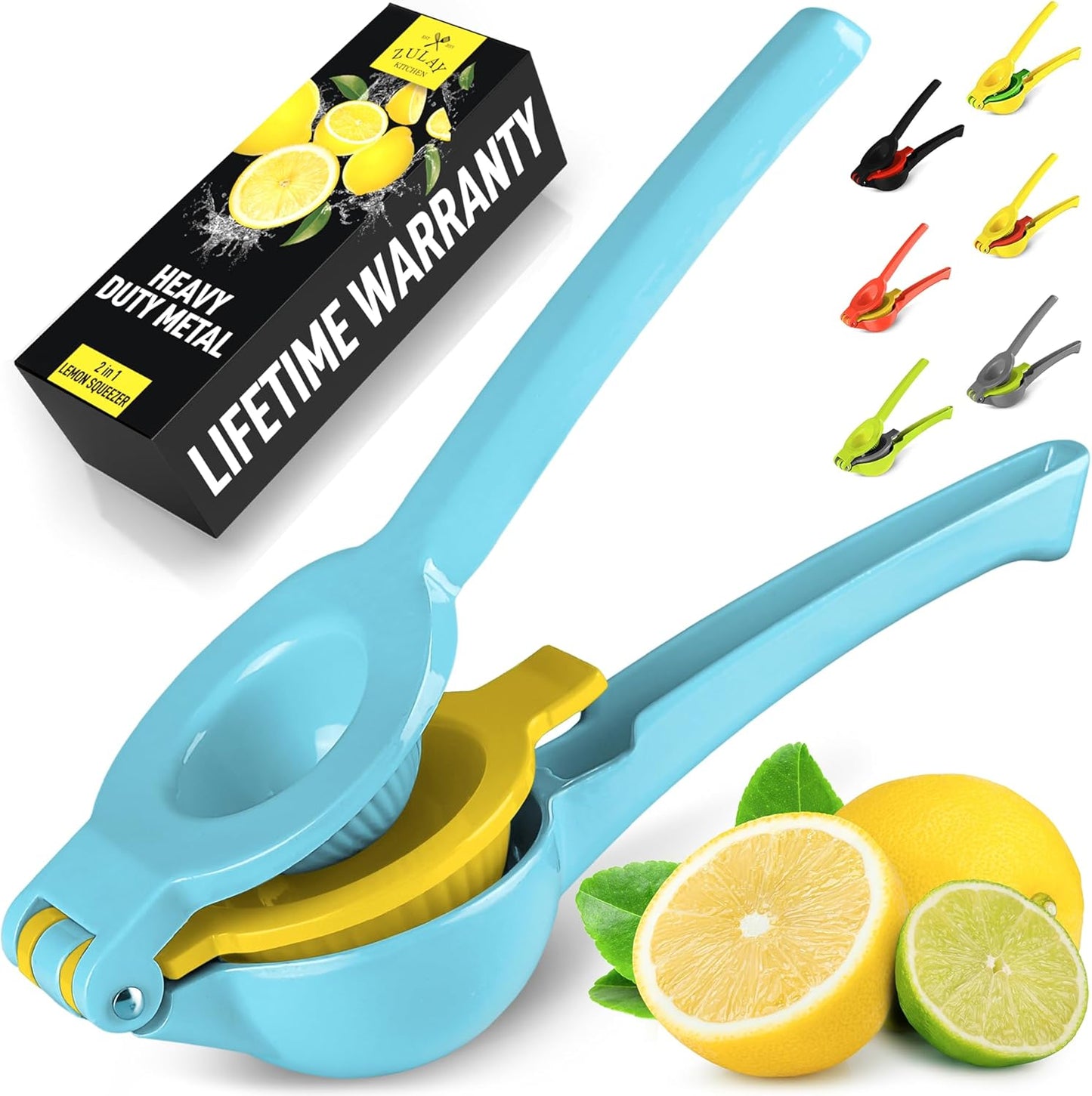Zulay Kitchen Metal 2-in-1 Lemon Squeezer - Sturdy Max Extraction Hand Juicer Lemon Squeezer Gets Every Last Drop - Easy to Clean Manual Citrus Juicer - Easy-Use Lemon Juicer Squeezer - Yellow/Green
