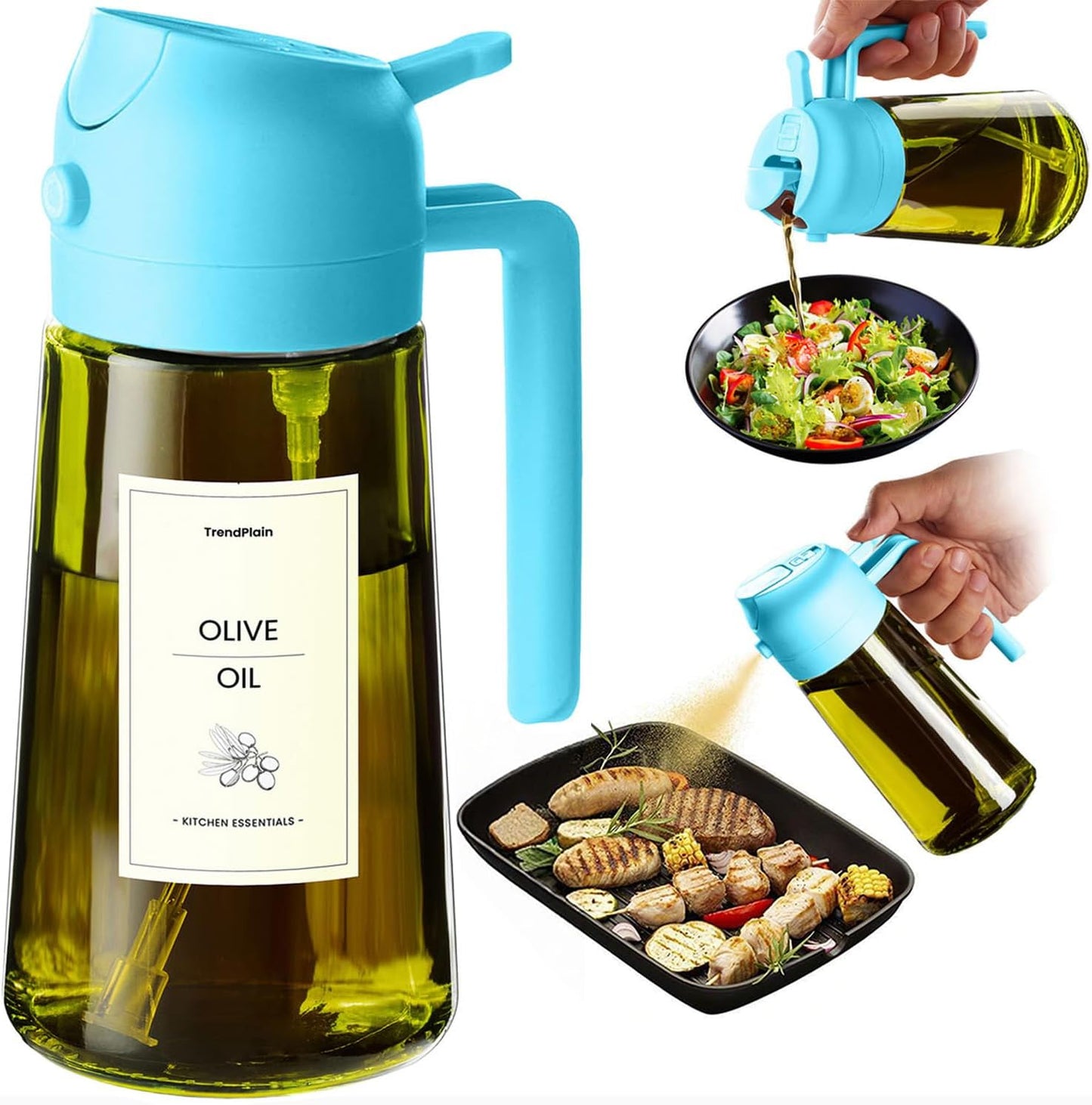 TrendPlain - Original 16oz/470ml Olive Oil Dispenser Bottle for Kitchen Gadgets and Air Fryer Accessories - Olive Oil Sprayer for Cooking w/Stickers - Black