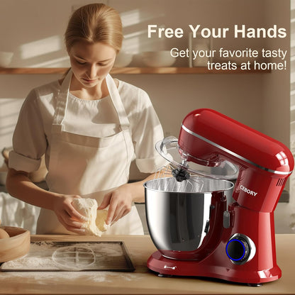 CEBORY 3-IN-1 Electric Stand Mixer, 6.5QT Bowl 660W 10-Speed Kitchen Mixer, Household Food Mixers include Dough Hook, Beater and Whisk, Bread Cake Mixer for Baking and Most Home Cooks, Pink