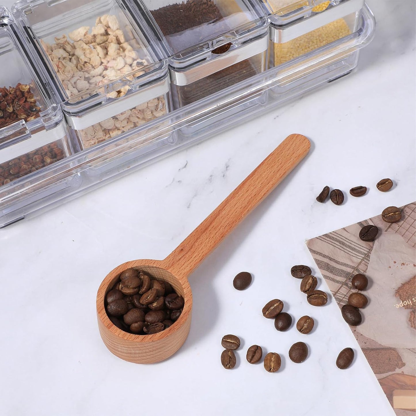 Wooden Coffee Spoon, Long Handle Wooden Tablespoon Scoop 6.49 Inch Wooden Coffee Ground Spoon Food Jar Scoops for Deep Jars and Containers, Ground Beans or Tea, Kitchen Tools Utensils