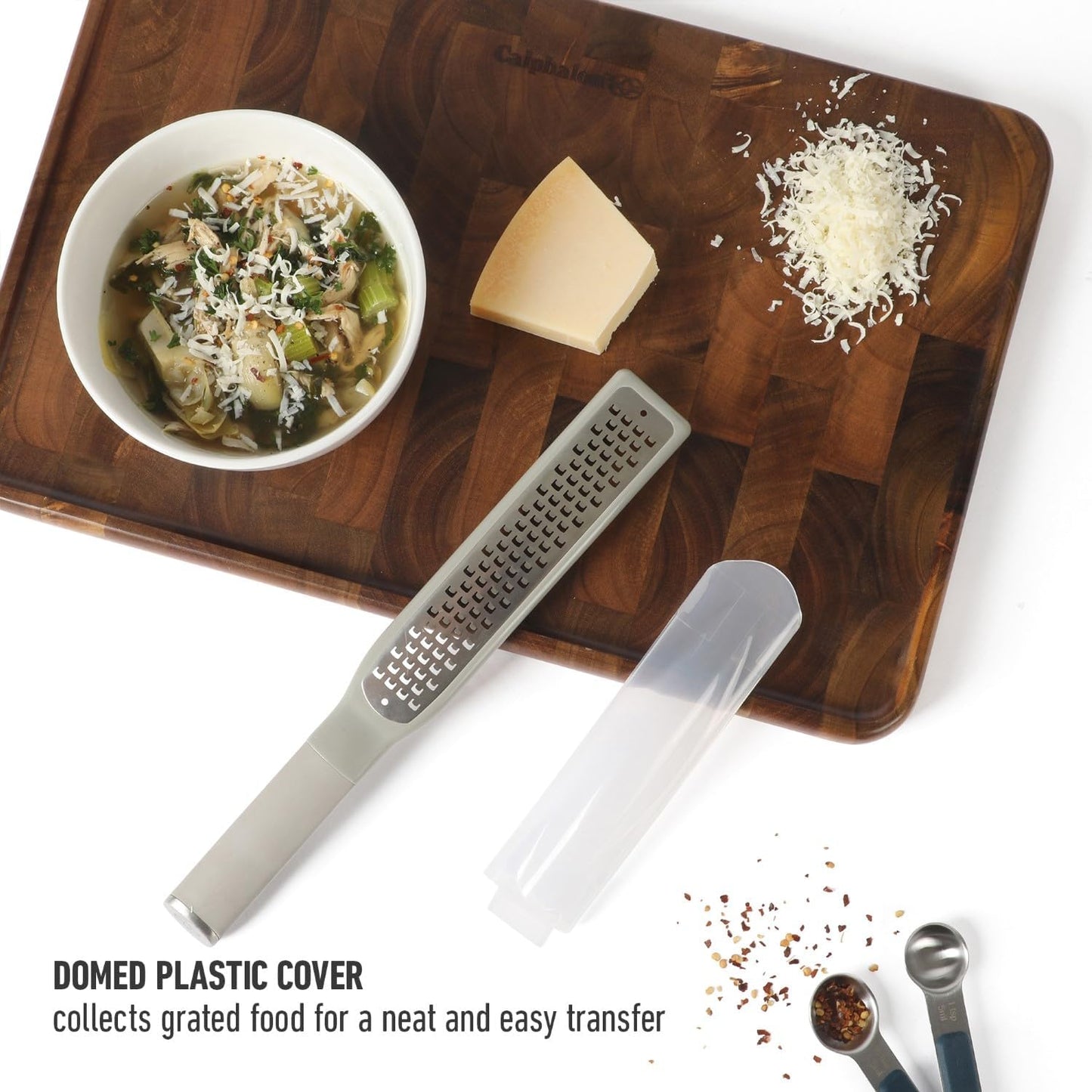 Calphalon Edge Stainless Steel Handheld Grater Lemon Zester W/Cover & Rubber Handle - Navy Blue