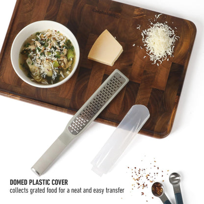 Calphalon Edge Stainless Steel Handheld Grater Lemon Zester W/Cover & Rubber Handle - Navy Blue
