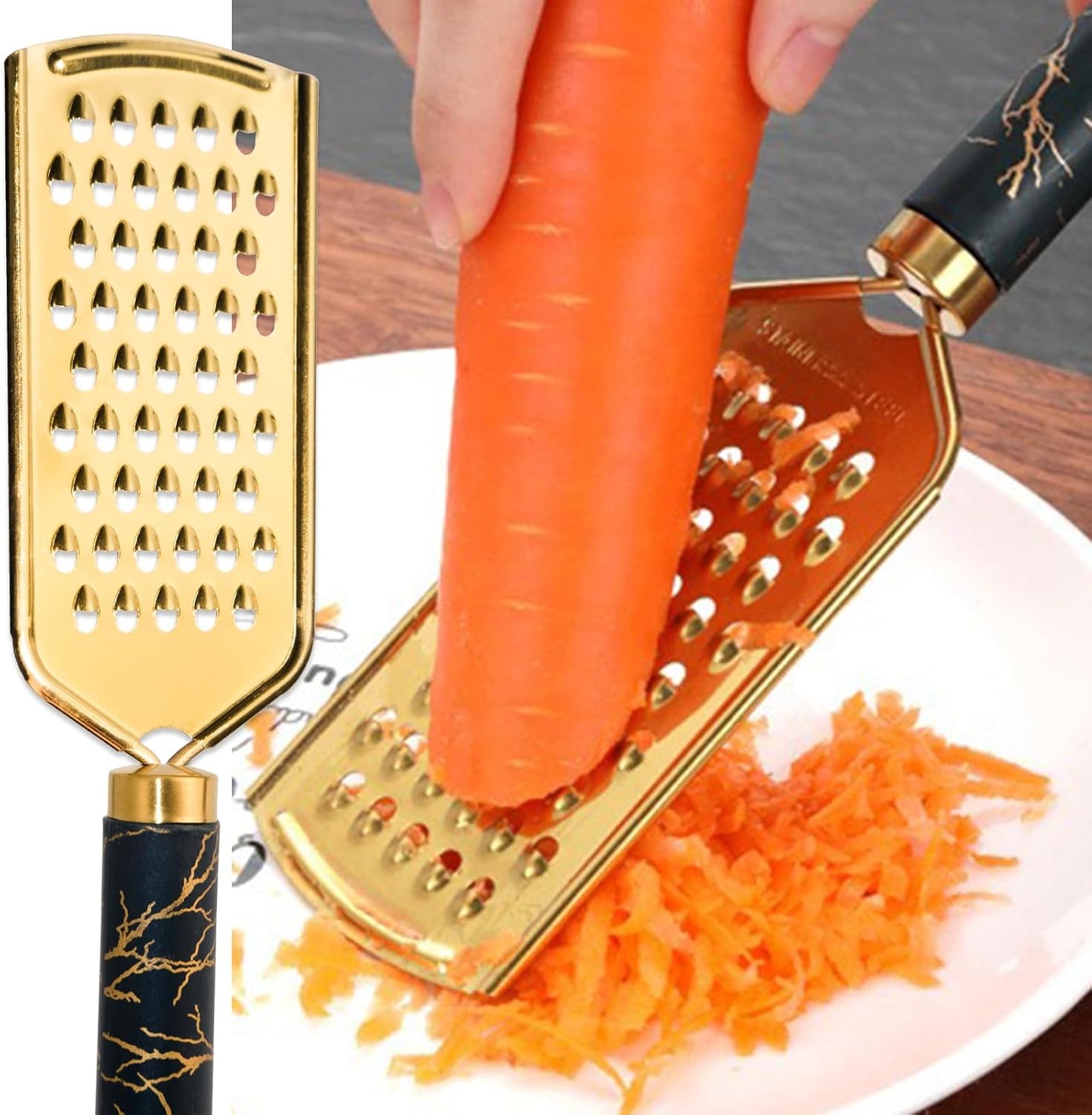 Professional Cheese Grater, Gold Stainless Steel Cheese Grater Handheld, Grater Hand Crank, Practical Kitchen Gadgets, Graters for Cheese, Chocolate, Spices (Medium Coarse)