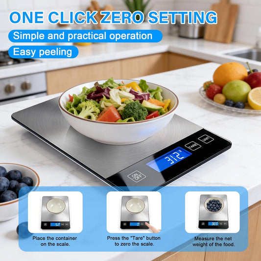 33lb Digital Scale Kitchen Food Scale Weight Grams and Ounces Pounds/Ounces/Grams be Freely Changed for Daily Use, Home Baking Stainless Steel Material