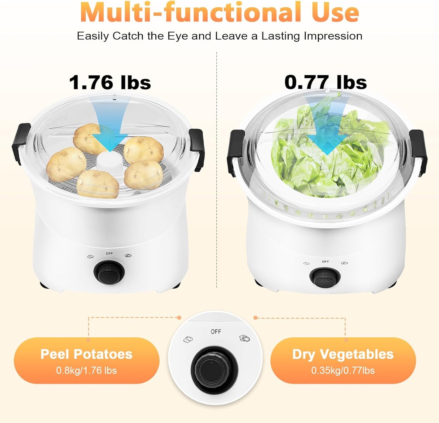Electric Potato Peeler Machine with 2 Spare Blades, Automatic Potato Peeler Stainless Steel Swivel Vegetable Fruits Fruit Potato Peeler, Apple Paring Machine Kitchen Peeling Tool