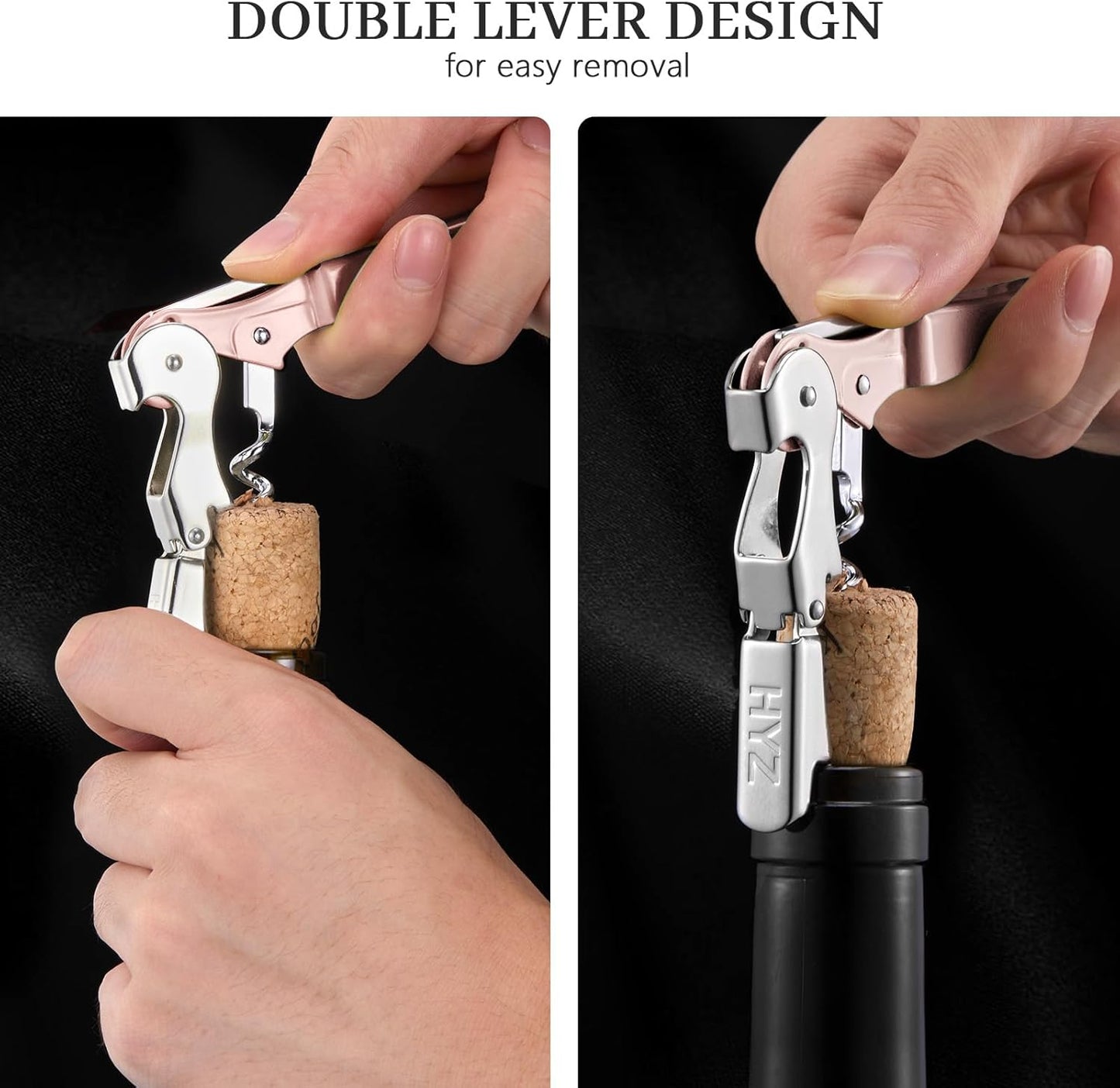 HYZ 2-Pack Wine Opener Waiter Corkscrew, Professional Wine Key for Servers, Bartender, with Foil Cutter, Manual Wine Bottle Opener Double Hinged (Black)