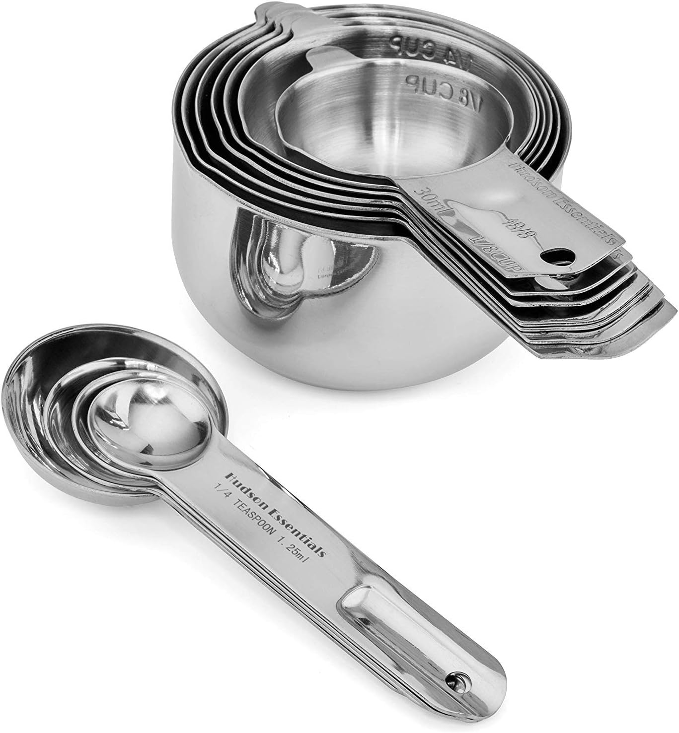 Hudson Essentials Stainless Steel Measuring Cups and Spoons Set - Stackable Set with Spout (11 Piece Set)