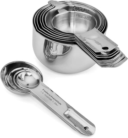 Hudson Essentials Stainless Steel Measuring Cups and Spoons Set - Stackable Set with Spout (11 Piece Set)