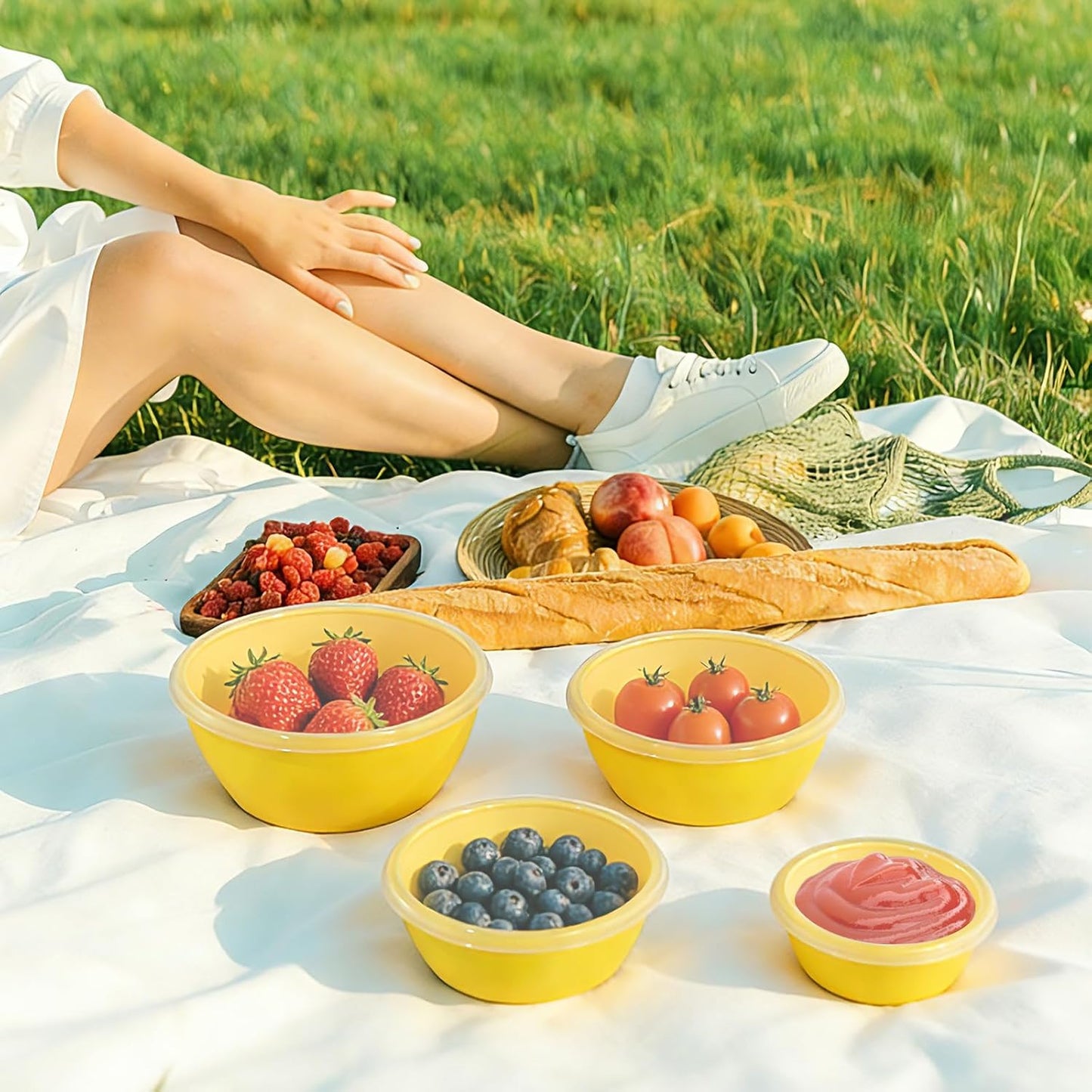 4-Piece Classic Plastic Prep Bowls with Lids, Nesting Plastic Small Mixing Bowl Set for Mixing, Baking, Prepping, Cooking and Serving Food, Microwave and Dishwasher Safe