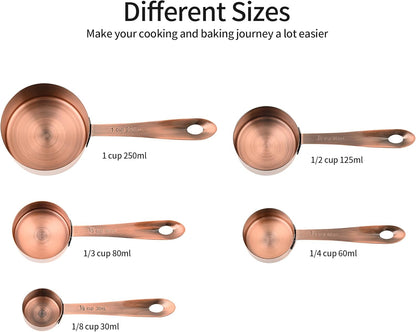 Measuring Cups and Spoons Set, 18/8 Stainless Steel Measuring Cups and Spoons Set for Kitchen & Baking, 5 MeasurE Cups &6 Long MeasurE Spoons&Leveler, Metric Measure Tools for Dry & Liquid