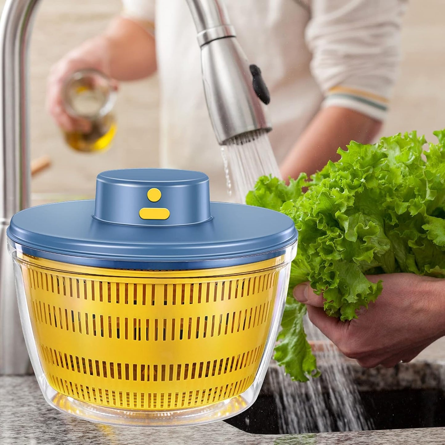 Electric Salad Spinner, 4L Lettuce Spinner Large Capacity USB Chargeble Fruit Vegetable Washer Dryer for Home Kitchen (Gray)