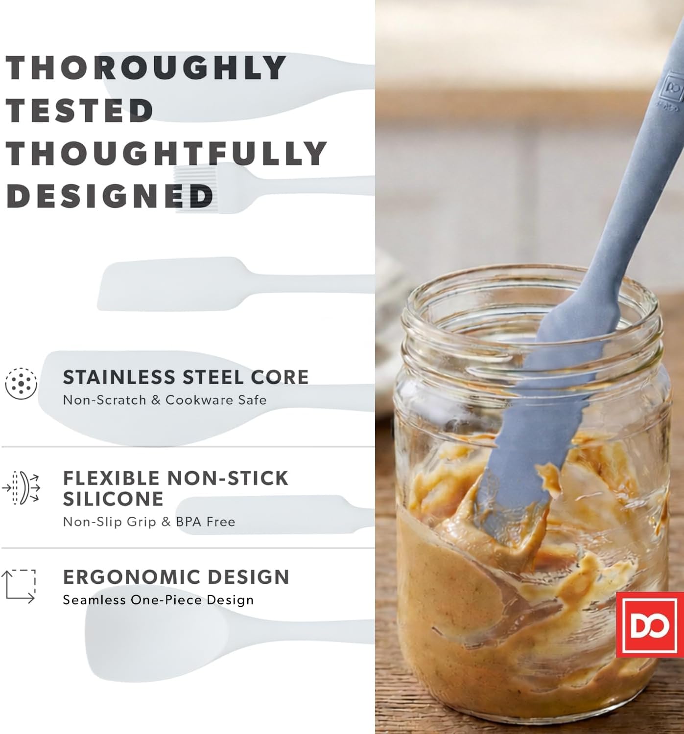 All New DI ORO 6-Piece Silicone Spatula Set - Rubber Kitchen Utensils for Baking, Cooking & Mixing - Heat-Resistant 600°F BPA Free Spatulas for Nonstick Cookware - Dishwasher Safe (Black)