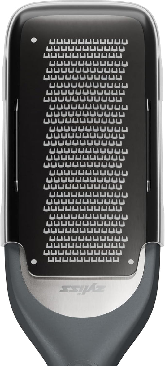 Zyliss Fine Grater and Zester - Handheld Grater with Stainless Steel Blade & Wheat Straw Handle - Ideal for Hard Cheese, Chocolate, Fruit, Vegetables, & More - Protective Cover Doubles as Scraper