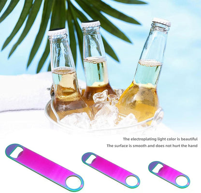 Rainbow Color Stainless Steel Flat Bottle Opener, Sturdy and Durable 2 Pcs to Send to Friends, Suitable for Bar Bartender Men Women Kitchen Restaurant Party Supplies (Small)