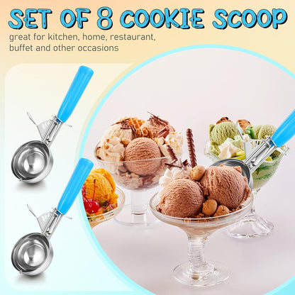 Reallnaive 3 Pcs Release Cookie Scoops Ice Cream Scooper with Trigger Release Portion Scoop Stainless Steel for Portion Control, Baking Food, Cookie Dough (2.65 Oz+1.33 Oz+ 0.75 oz,Green,Red,Black)
