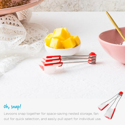Dreamfarm Levoons Self-Levelling Measuring Spoon Set, Measures 1/4 Teaspoon up to 1 Tablespoon - Pack of 4, Red