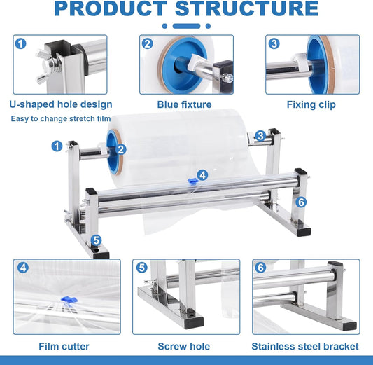 Stretch Film Wrap Dispenser with Cutter, 13.78 inch Table Stretch Film Wrapping Machine, Manual Stainless Steel Industrial Commercial Packing Machine