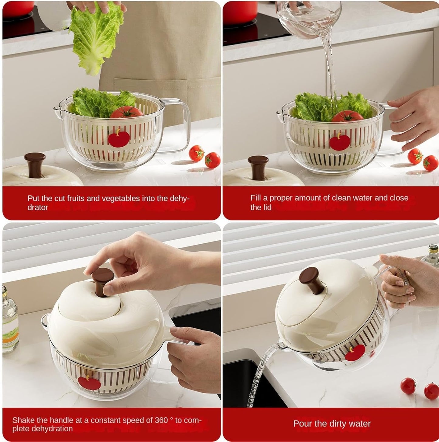 Salad Spinner, Salad Washer And Spinner, Fruit And Vegetable Washer & Dryer, Lettuce Spinners With Vegetable Washing Basket, Fruit Washing Bowl, Easy-Clean Kitchen Gadget For Greens