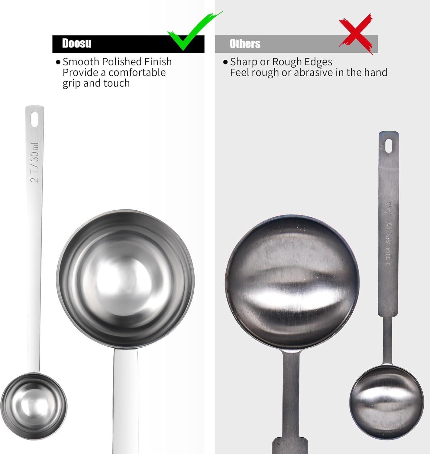 18/8 Stainless Steel Coffee Scoop, Doosu Food-Grade Metal Measuring Spoon with 6.9in Long Handle, Tablespoon Scooper for Coffee Beans, Ground Coffee, Espresso, Protein Powders, Tea, Sugar (1 Tbsp)