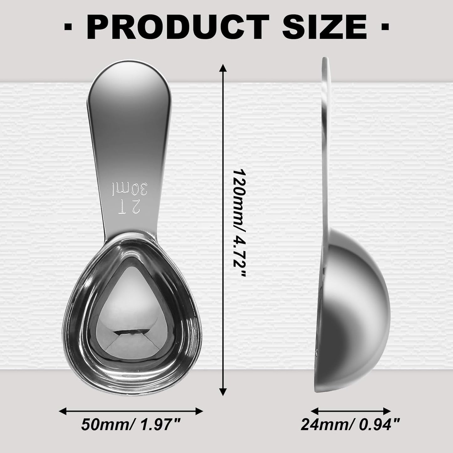 Coffee Scoops 2Tbs (30ml/ 1/8 Cup / 1 oz), Black 304 Stainless Steel Coffee 2 Tablespoon Scoop Short Handle Measuring Spoon, Set of 2