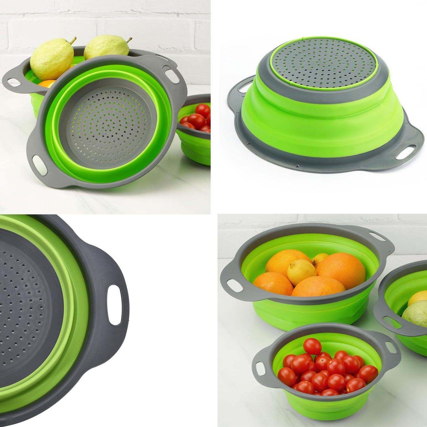 Collapsible Strainer Colander for Kitchen Food, Pasta Strainer Set of 2 Strainers for Kitchen Round Silicone Strainers and Colanders, Collapsible Colander for Draining Pasta Vegetable fruit Travel Use