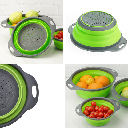 Collapsible Strainer Colander for Kitchen Food, Pasta Strainer Set of 2 Strainers for Kitchen Round Silicone Strainers and Colanders, Collapsible Colander for Draining Pasta Vegetable fruit Travel Use