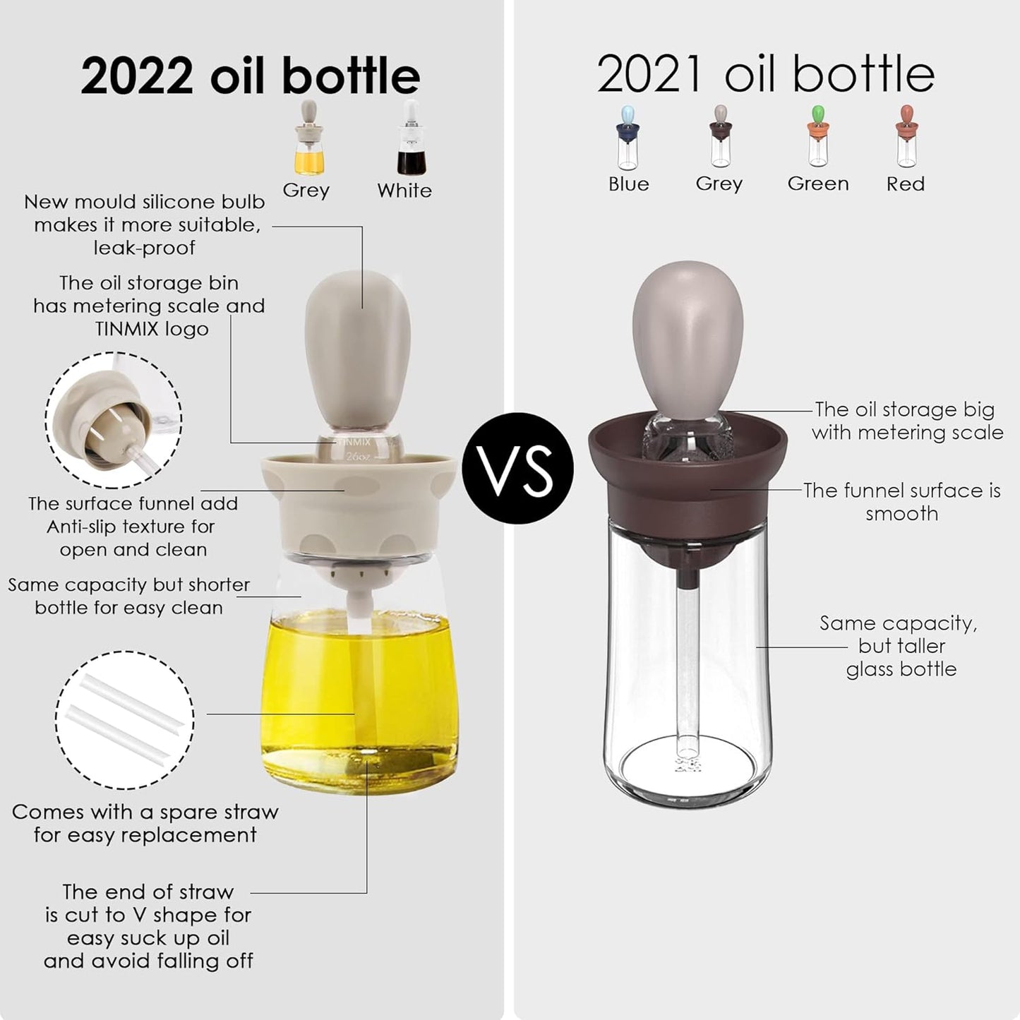 Oil Dispenser Bottle with Brush - 2 IN 1 Kitchen Olive Oil Container with Silicone Pastry Basting Brush for Cooking Vinegar Sauce BBQ Grill Frying, T-OB22, White