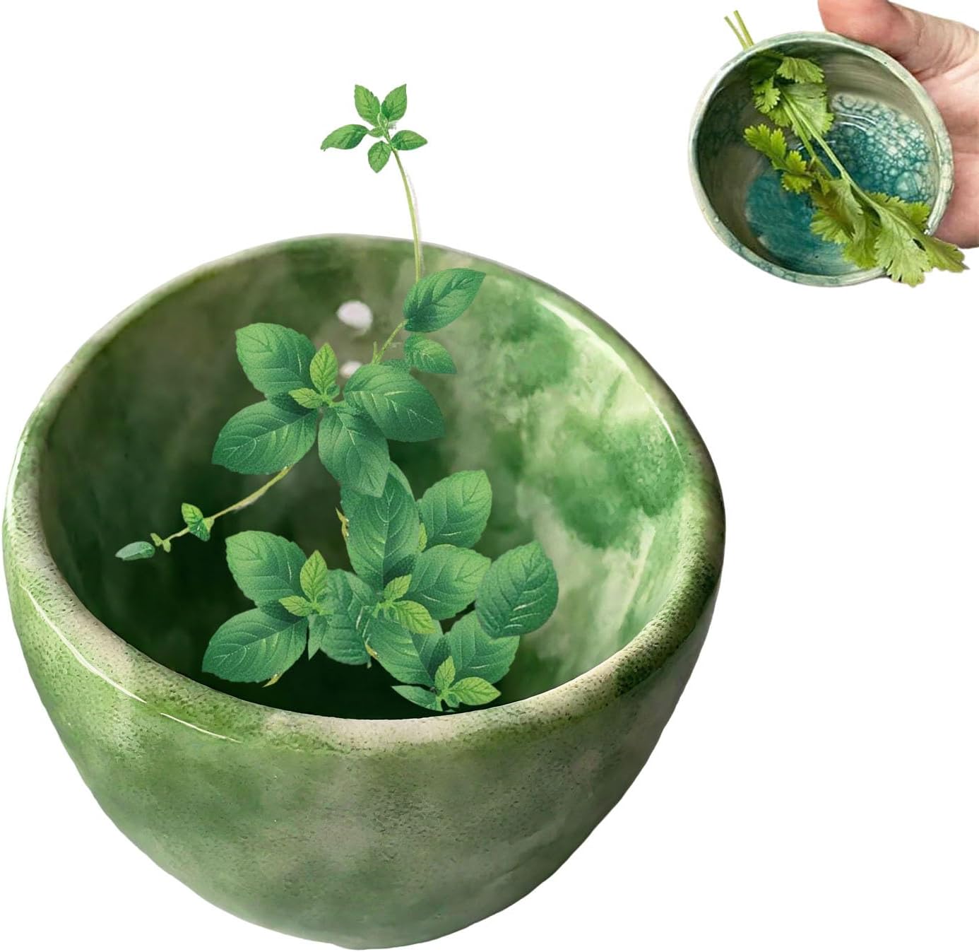 2025 New Handmade Pot Herb Stripper, Herb Stripper Bowl Ceramic, Used for Separating Leaves and Stems, Different Sizes of Holes Suitable for Leaves of Different Sizes (Blue)
