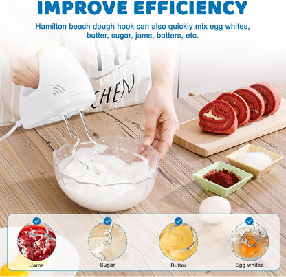 6 Pcs Hand Mixer Beater Attachments for KitchenAid Hand Mixers KHM3 KHM5 KHM7 KHM9, Stainless Steel Hand Mixer Beaters, Whisk, Blending Rod and Dough Hooks