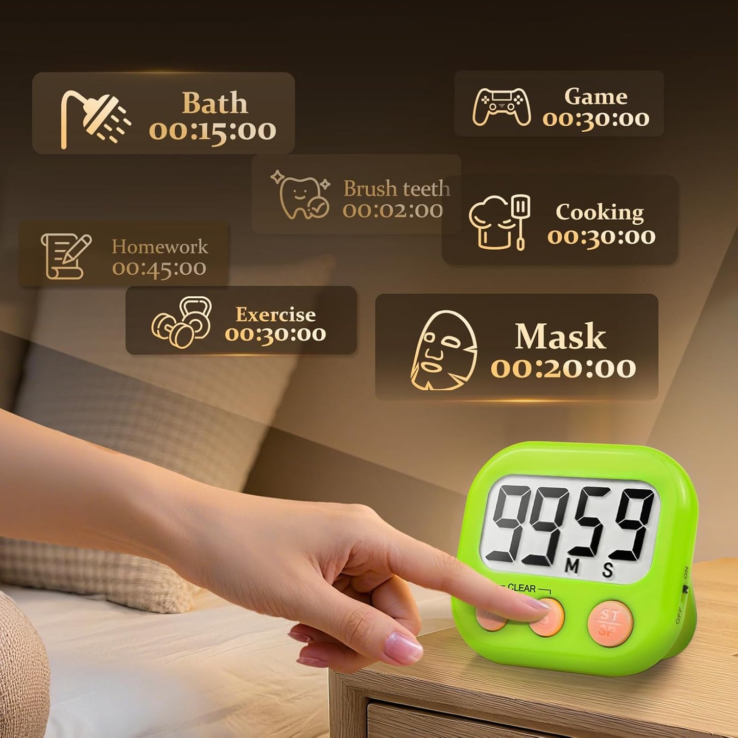 6 Pack Digital Kitchen Timer Small Classroom Timers for Kids Teachers (Blue&White)