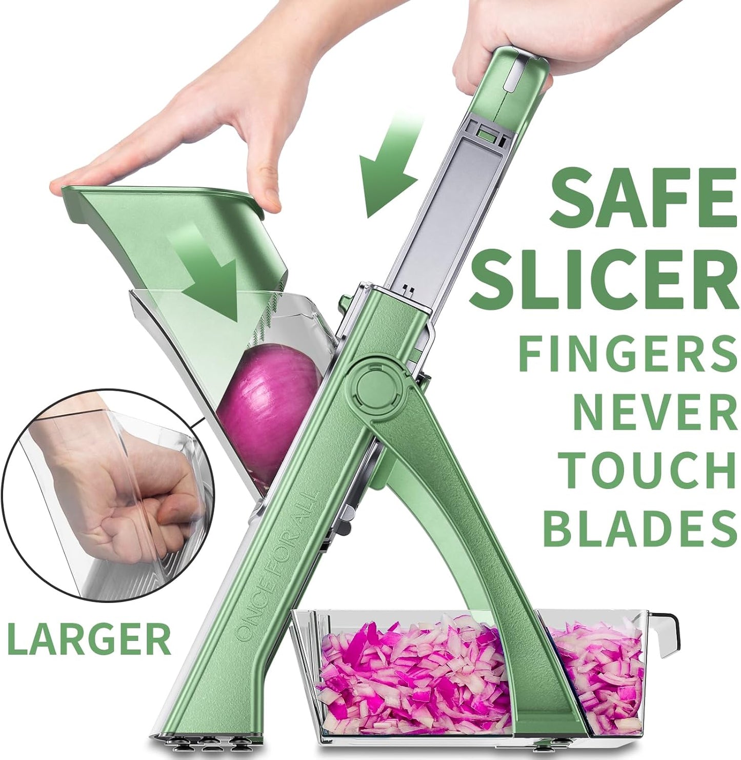 ONCE FOR ALL Upgrade Safe Mandoline Slicer Plus, Adjustable Vegetable Food Chopper Potato Fries French Fry Cutter, Detachable Blade, Kitchen Chopping Artifact, New Kitchen Gift (DarkGray)