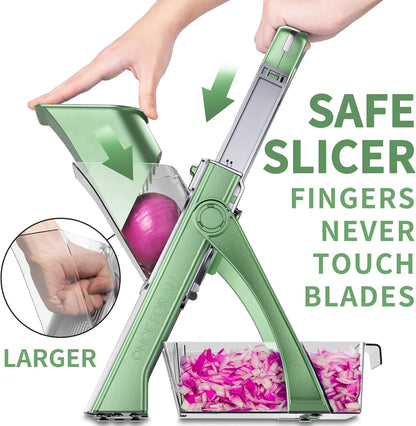 ONCE FOR ALL Upgrade Safe Mandoline Slicer Plus, Adjustable Vegetable Food Chopper Potato Fries French Fry Cutter, Detachable Blade, Kitchen Chopping Artifact, New Kitchen Gift (DarkGray)