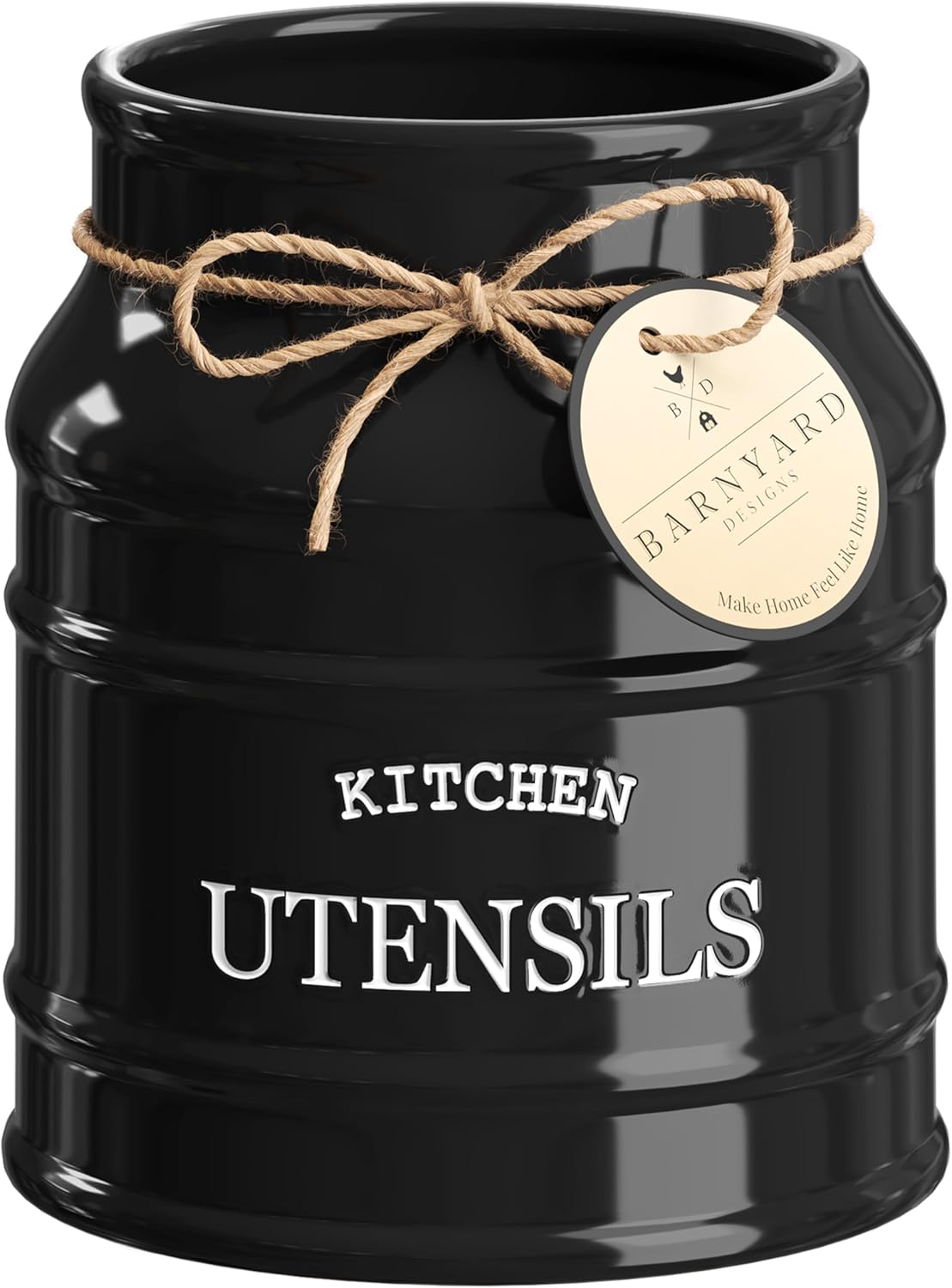 Barnyard Designs Ceramic Farmhouse Utensil Holder for Kitchen Counter, Large Rustic Utensil Crock, Countertop Cooking Tool Spatula Organizer, 6.75” (Taupe)