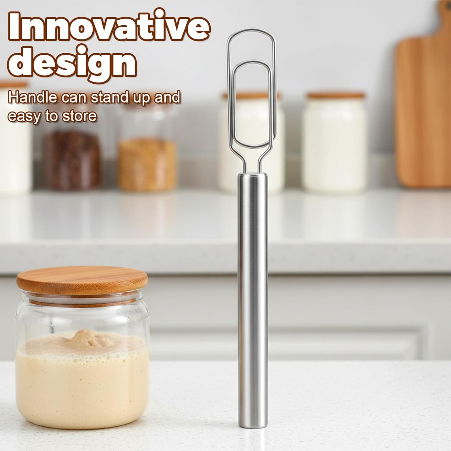 Sour Dough Whisk,Danish Dough Whisk Stainless Steel,Danish Doughs Whisks,for Sourdough, Pizza & Cake Batter, Reaches Bottom of Deep Bowls & Jars
