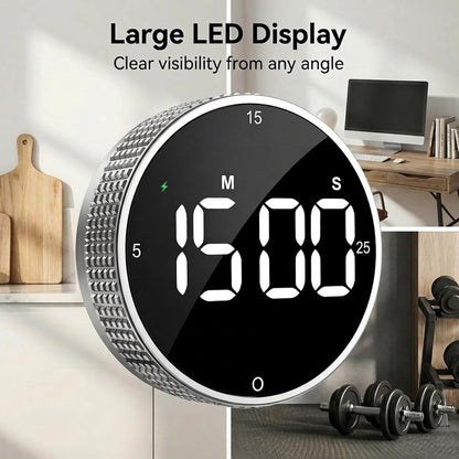 Rechargeable Magnetic Kitchen Timer, LED Countdown/Count-Up Timer, Supports USB-C Charging, with Loud Alarm, 3 Preset Quick Times (5/15/25m), Perfect for Kitchen Cooking, Studying, and Fitness