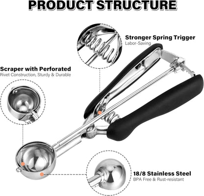 Cookie Scoop Set 1 Tablespoon, Size #60 Cookie Dough Scooper for Baking, 15 ml/0.5 oz Ice Cream Scoop, Acrylic Scoop, Comfortable Grip