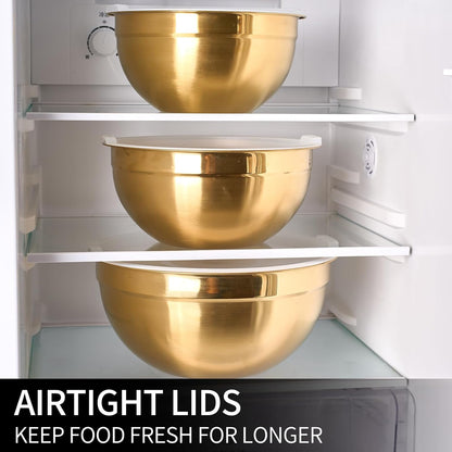Red Mixing Bowls with Lids Set of 7, Stainless Steel Nesting Bowl with Khaki Lid for Non-slip Mixing Prepping Storing Serving, 7 Sizes-7/3.6/2.7/2.1/1.5/1/0.8 QT