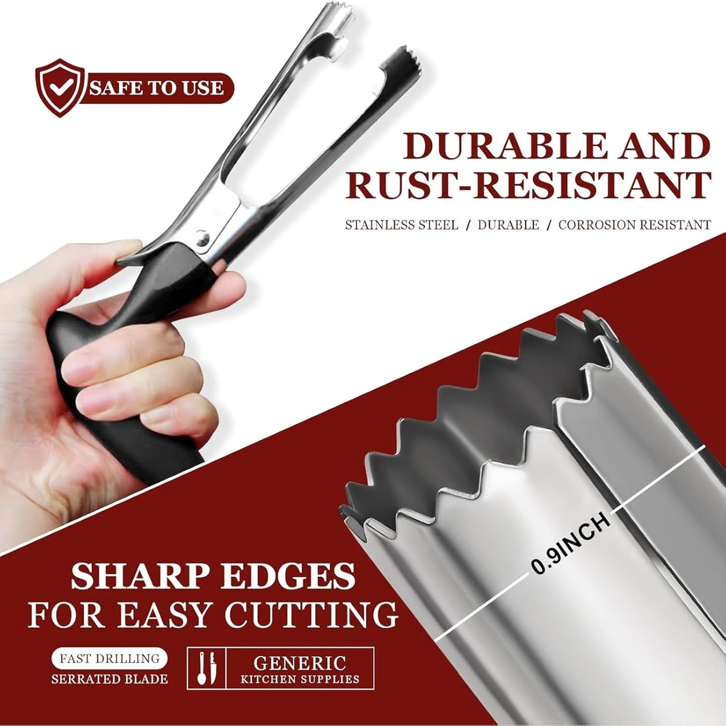 Apple Corer Tool, Stainless Steel Apple Corer Remover, Apple Core Remover, 2-in-1 Apple Corer and Slicer with Easy Push Core Release, Ergonomic Non-Slip Handle, Dishwasher Safe