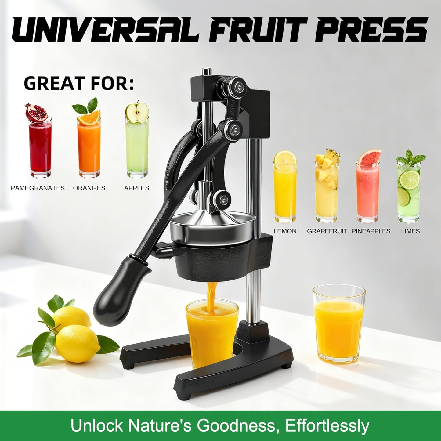 Hand Press Juicer Machine, Commercial Heavy Duty Cast Iron manual Press, for Orange Juice Lime Lemon Pomegranate, Easy to Use & Clean