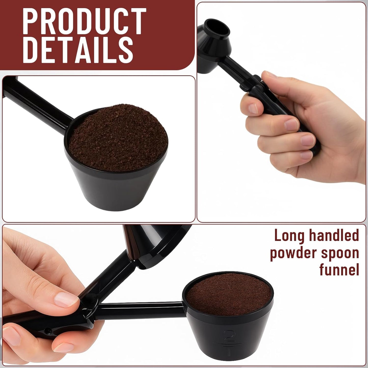 2 Pack Funnel Scoop for Powder, Protein Scoop Funnel,Coffee Powder Scoop with Durable ABS Material, Efficient Powder Transfer Tool for Kitchen and Gym