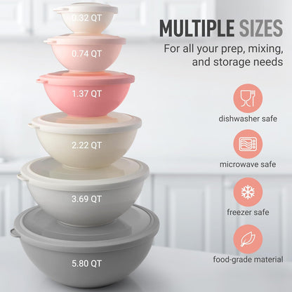 Zulay Kitchen 12 Piece Plastic Mixing Bowls with Lids Set - Leak-Proof Microwave & Freezer Safe Stackable Mixing Bowl Set for Preparing, Serving and Storing - Non-Slip Large Nesting Bowls (Blue Ombre)