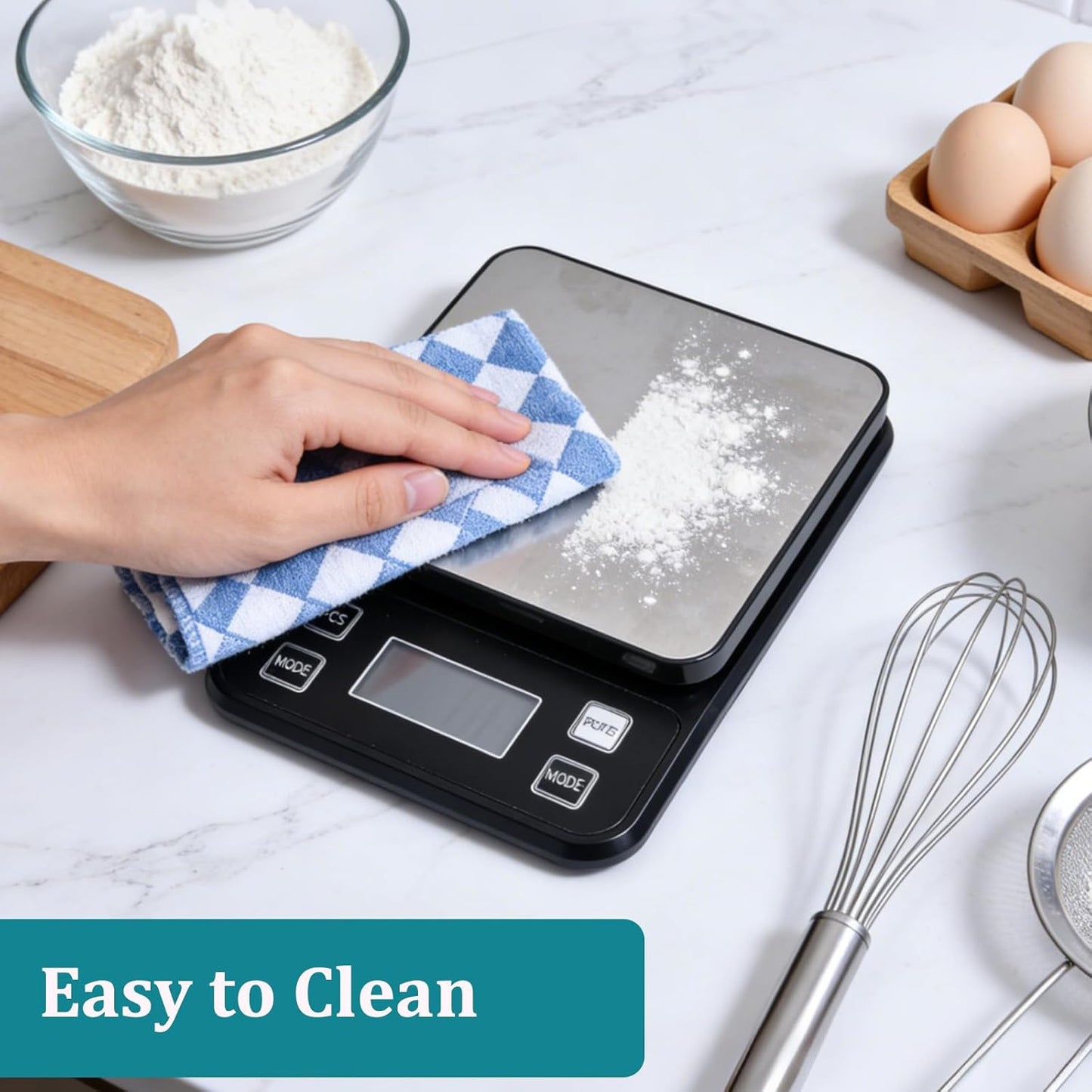 Waterproof Food Scale, 22lb Digital Kitchen Scale with Batteries, 304 Stainless Steel Precision Gram Scale for Baking, Cooking, Meal Prep, Tare Function