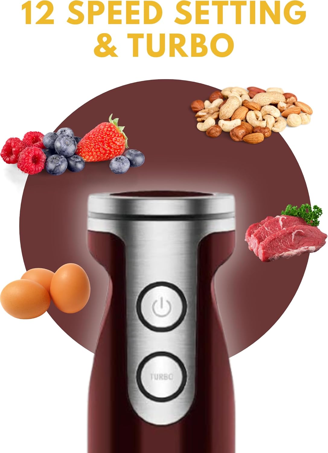Megawise High-Power Hand Blender – 400W Max Power with Versatile 3-in-1 Attachments (Blending Shaft, Whisk, Chopper); Ergonomic Design with Adjustable Speed Control; Easy to Clean and Maintain (Black)