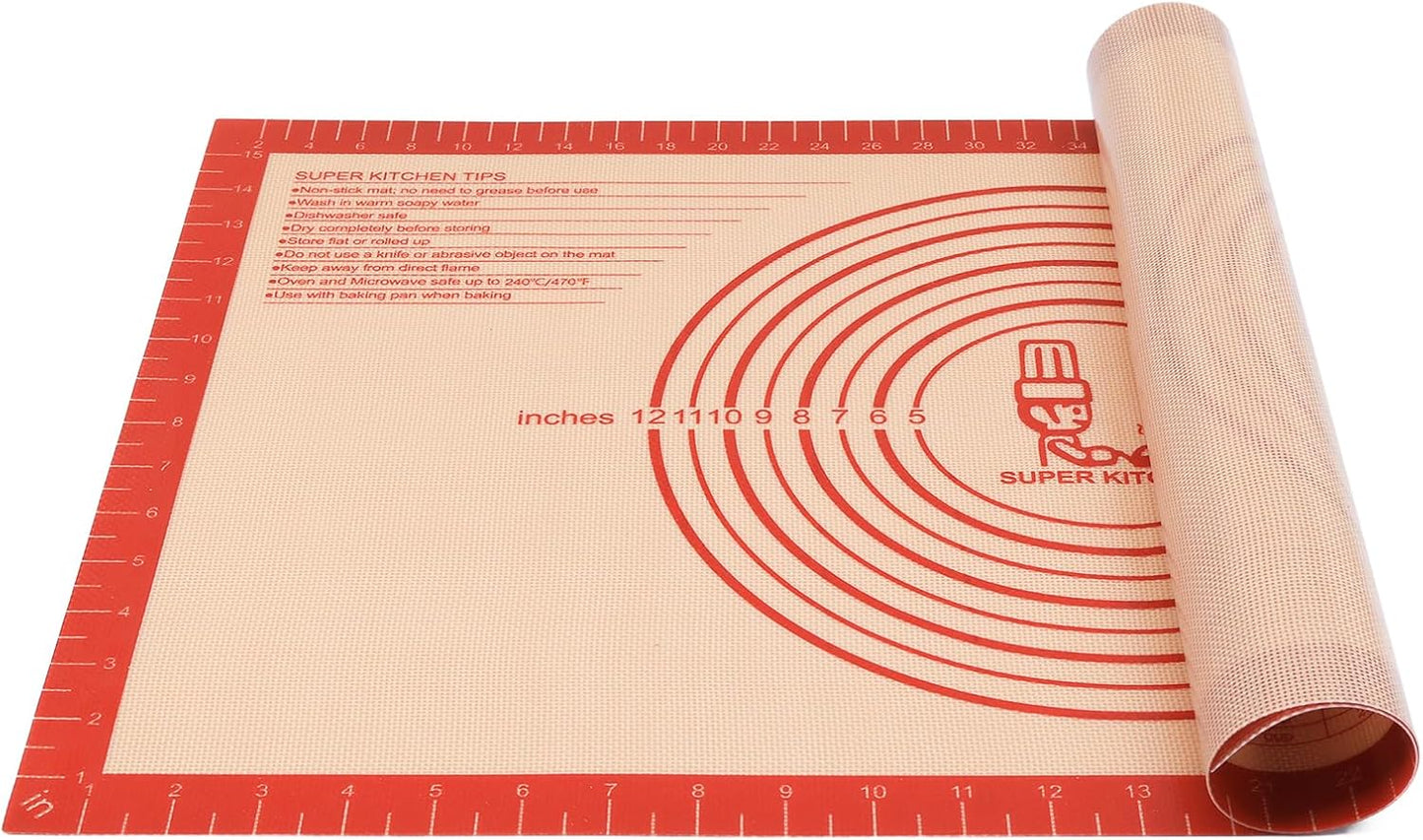 Non-slip Silicone Pastry Mat Extra Large with Measurements 28''By 20'' for Silicone Baking Mat, Counter, Dough Rolling, Oven Liner,Fondant/Pie Crust By Folksy Super Kitchen Red