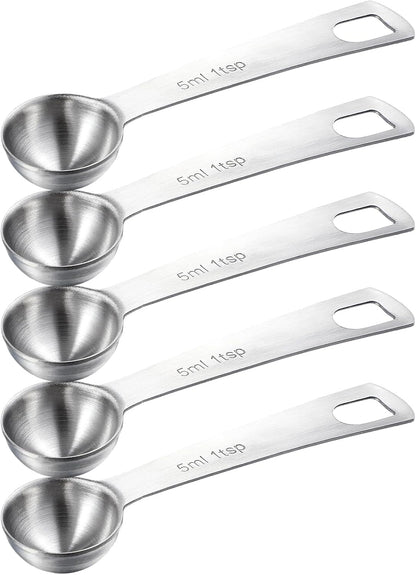 5 PCS Measuring Spoons Tablespoon Measuring Spoon 1/3 Tbsp (1 tsp | 5 ml | 1/6 oz) Stainless Steel Measurings Spoons for Kitchen Cooking Spoon(Silver)