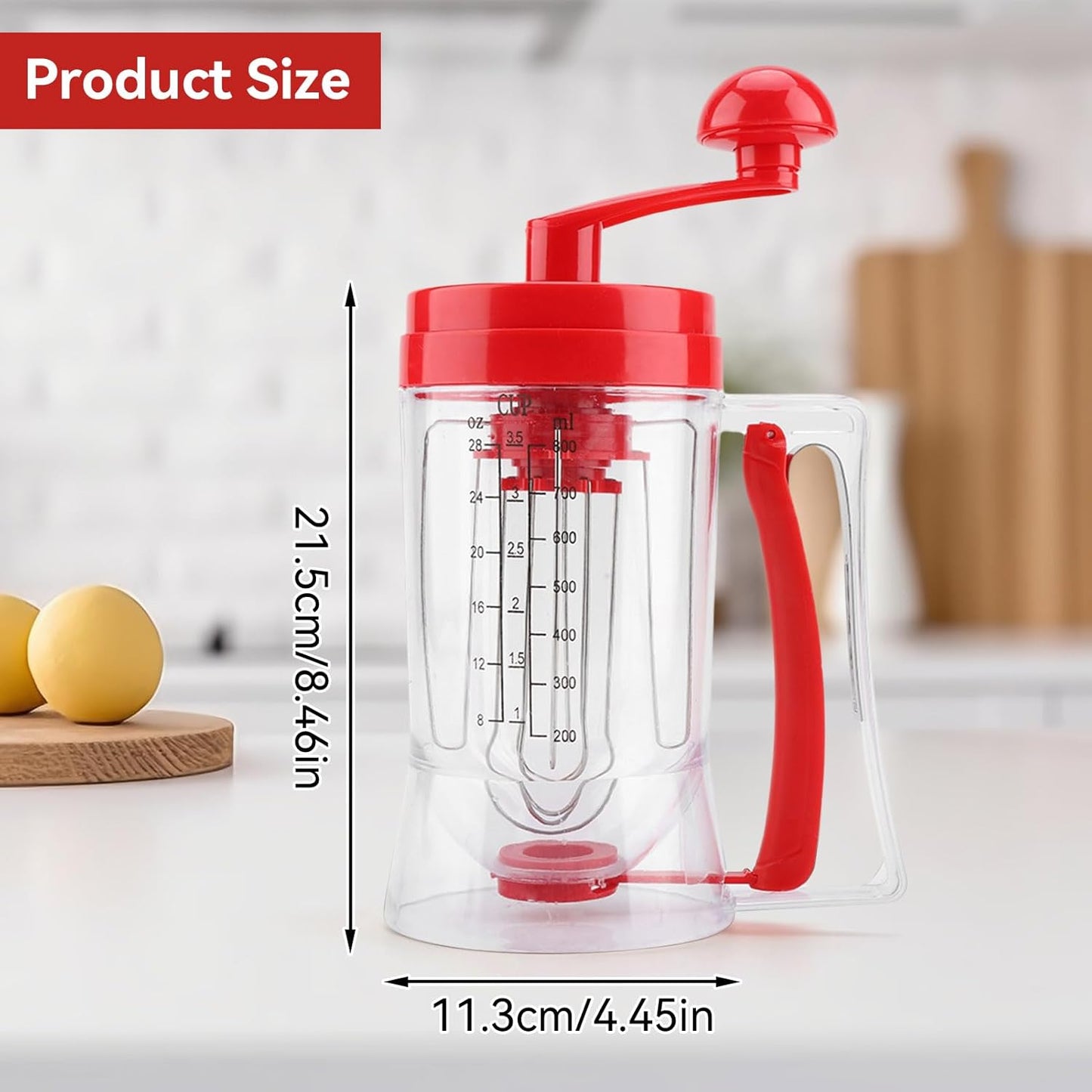 Pancake Batter Dispenser, Manual Pancake Cupcake Batter Mixer with Scale Hand Held Bakeware Maker Dispenser Blender Machine Baking Tool for Muffins Crepes Cake Waffles