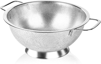 304 Stainless Steel Colander, Micro-Perforated 3-Quart Strainer with Base, Dishwasher Safe. Great for Pasta, Noodles, Vegetables & Fruits