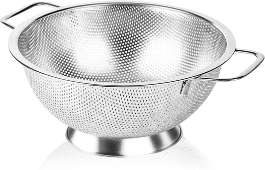 304 Stainless Steel Colander, Micro-Perforated 3-Quart Strainer with Base, Dishwasher Safe. Great for Pasta, Noodles, Vegetables & Fruits
