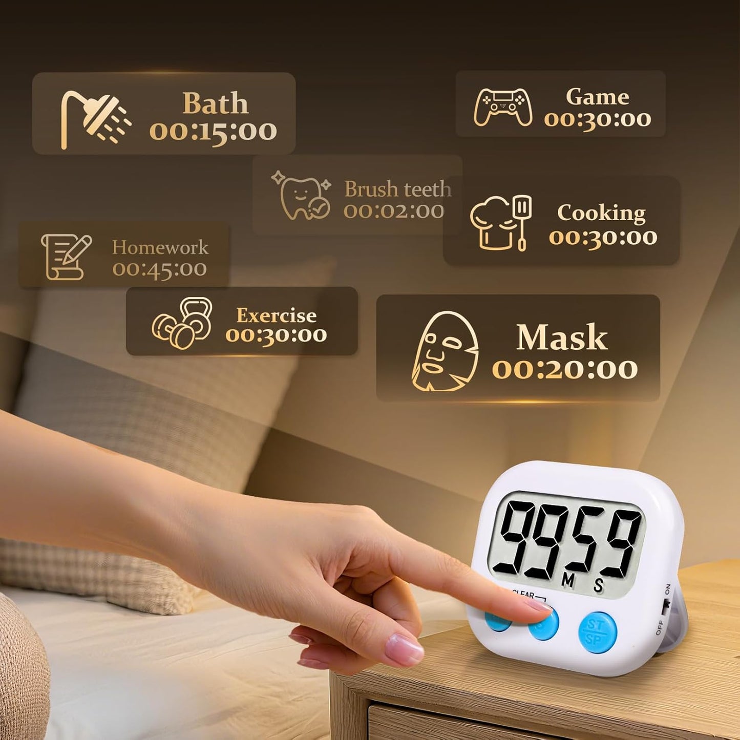 6 Pack Digital Kitchen Timer Small Classroom Timers for Kids Teachers (Blue&White)