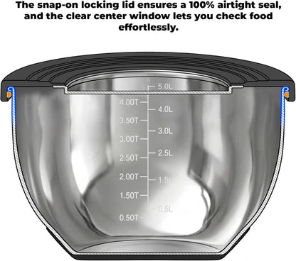 KITEISCAT Stainless Steel Mixing Bowls with Lids – Set of 5 Large Nesting Metal Bowls for Kitchen, Baking, Cooking, Food Prep & Storage, Non-Slip Base, Dishwasher Safe,Khaki
